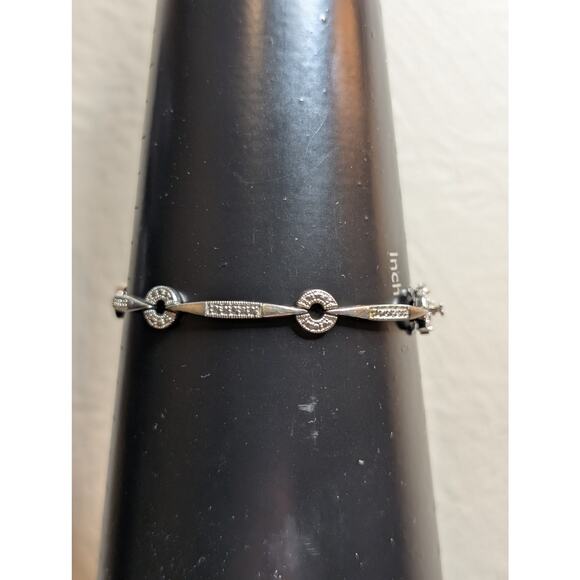 Silver Tone Circle Bar RL Tennis Bracelet - Picture 4 of 7